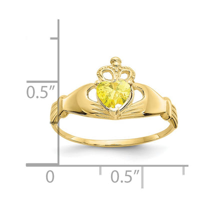 10K Yellow Gold Cz November Birthstone Claddagh Heart Ring