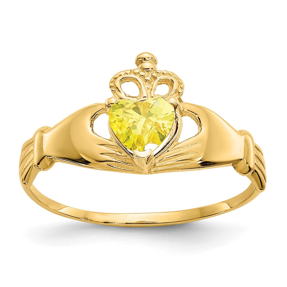 10K Yellow Gold Cz November Birthstone Claddagh Heart Ring