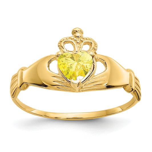 10K Yellow Gold Cz November Birthstone Claddagh Heart Ring