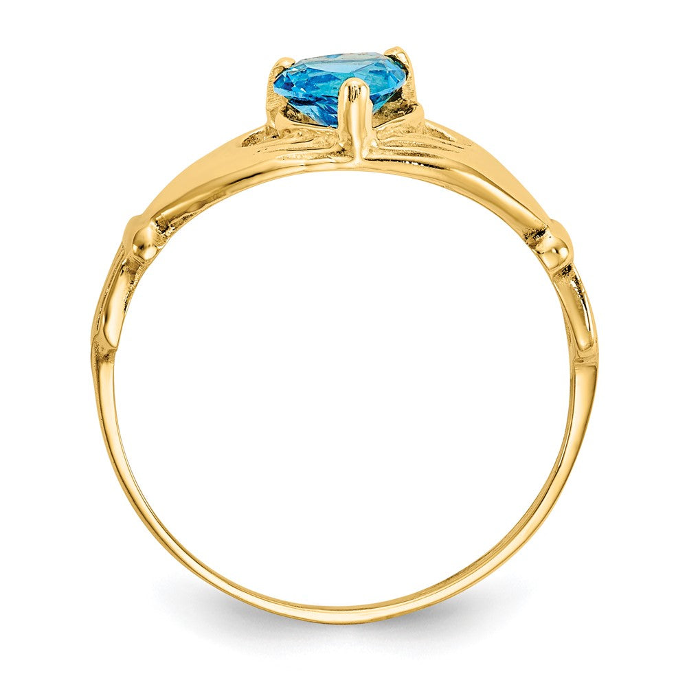 10K Yellow Gold Cz December Birthstone Claddagh Heart Ring