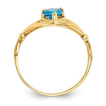 10K Yellow Gold Cz December Birthstone Claddagh Heart Ring