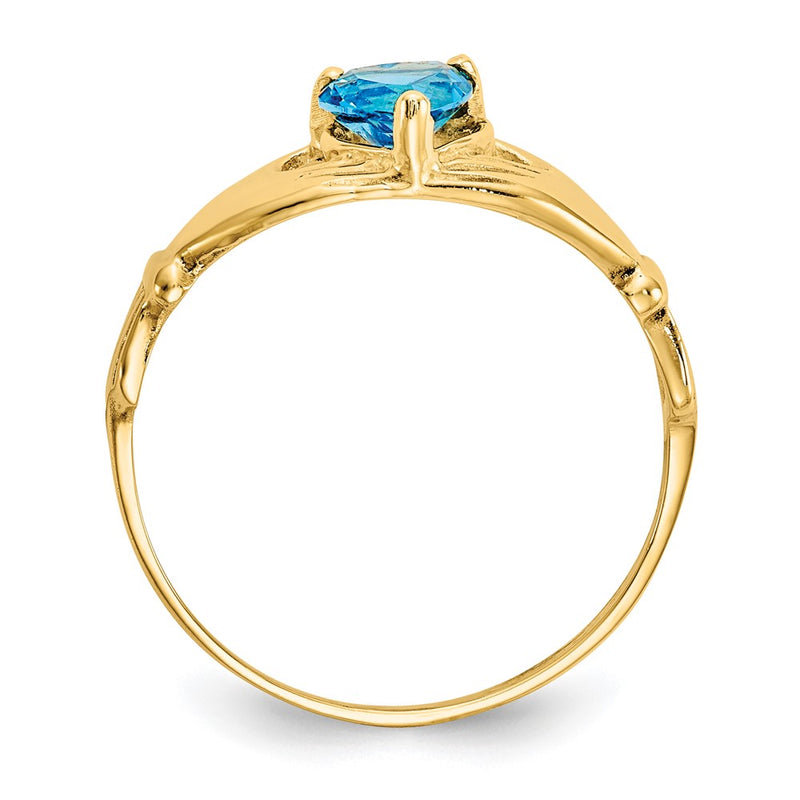 10K Yellow Gold Cz December Birthstone Claddagh Heart Ring