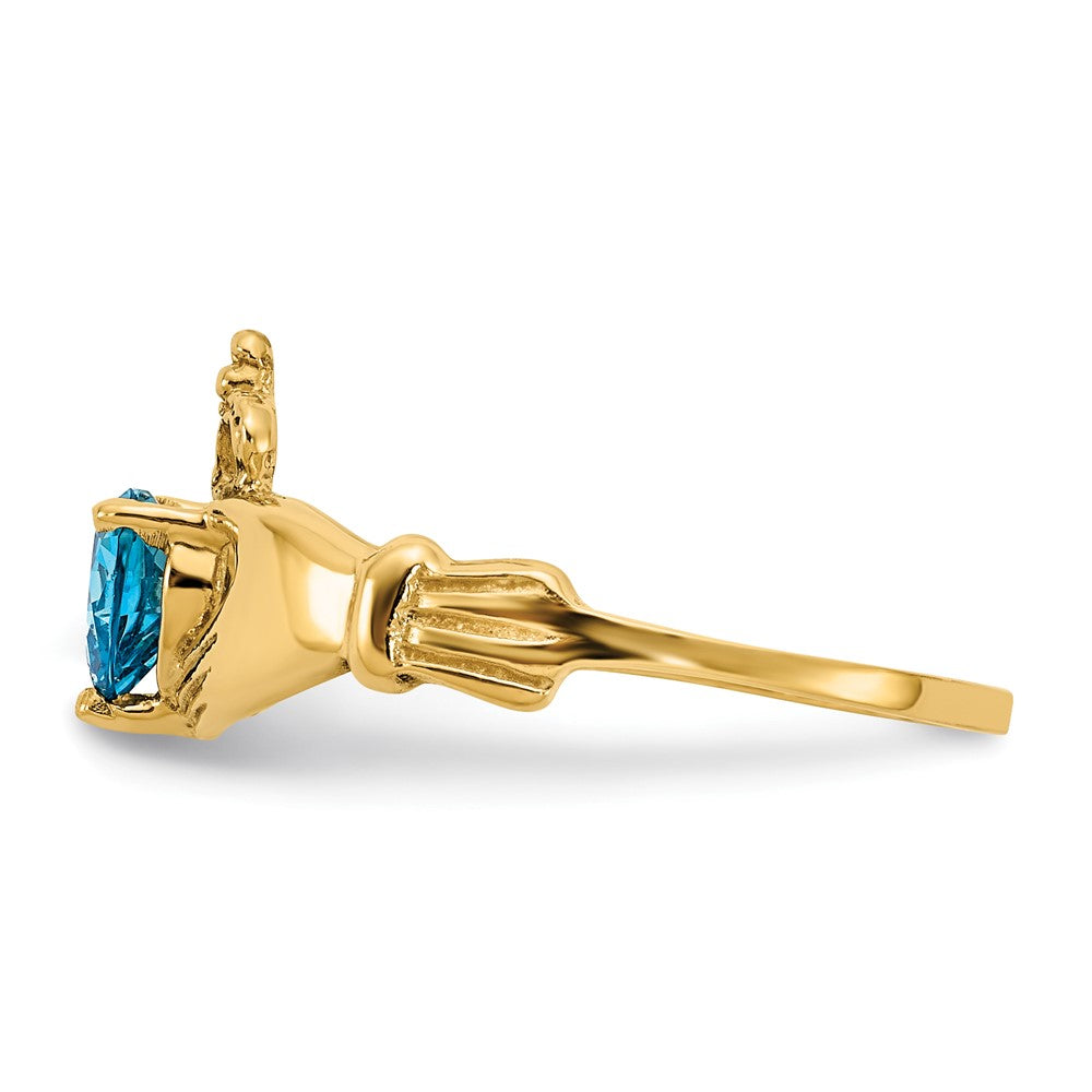 10K Yellow Gold Cz December Birthstone Claddagh Heart Ring