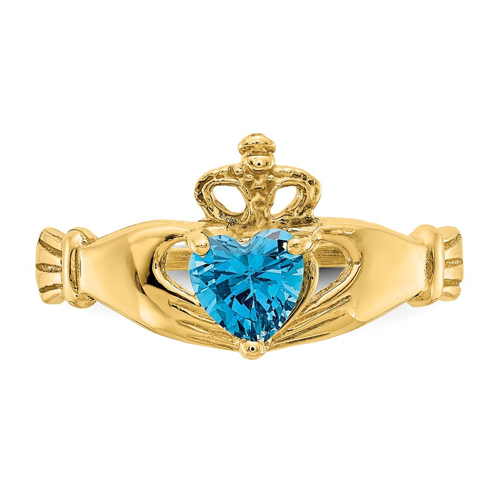 10K Yellow Gold Cz December Birthstone Claddagh Heart Ring
