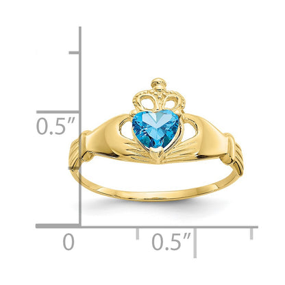 10K Yellow Gold Cz December Birthstone Claddagh Heart Ring