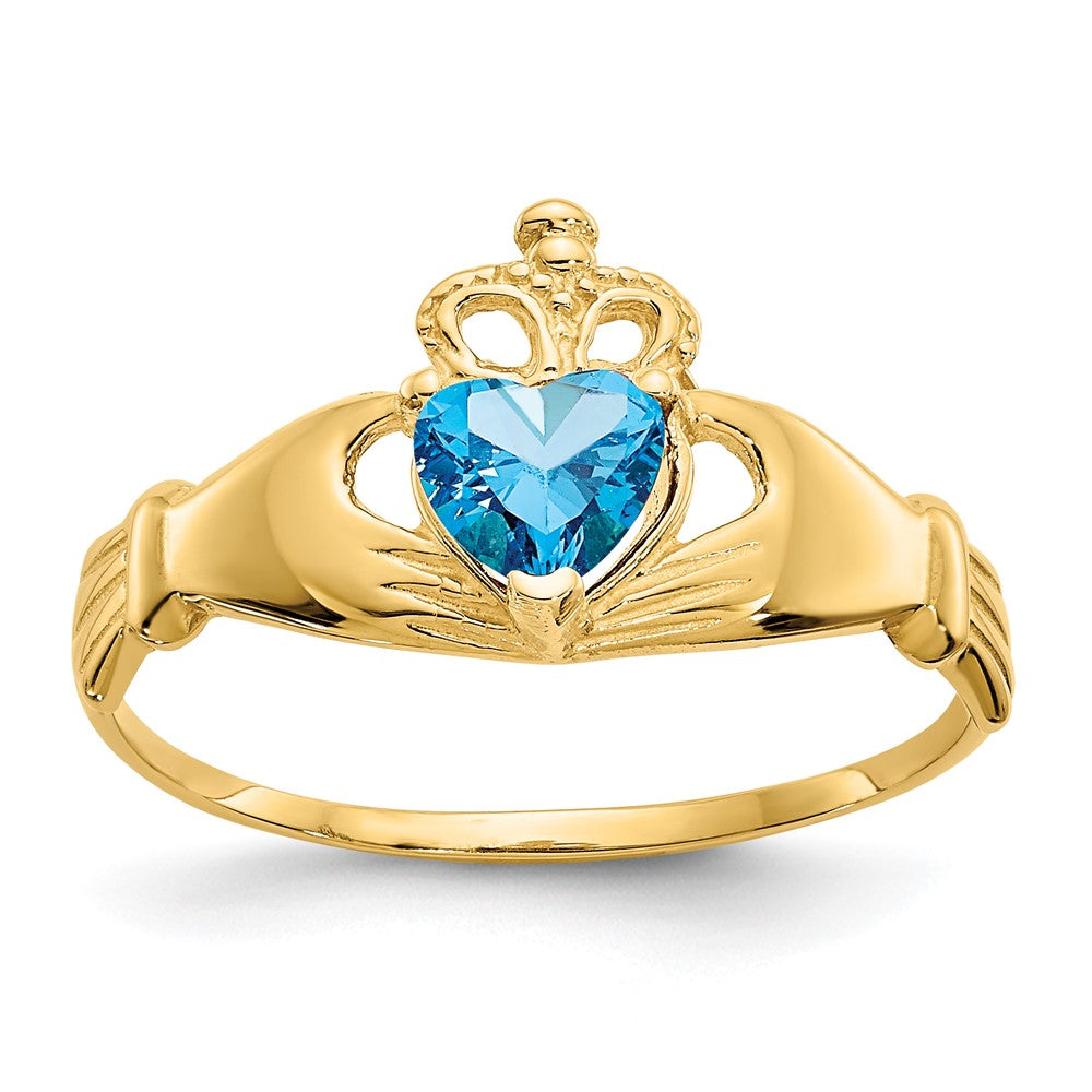 10K Yellow Gold Cz December Birthstone Claddagh Heart Ring