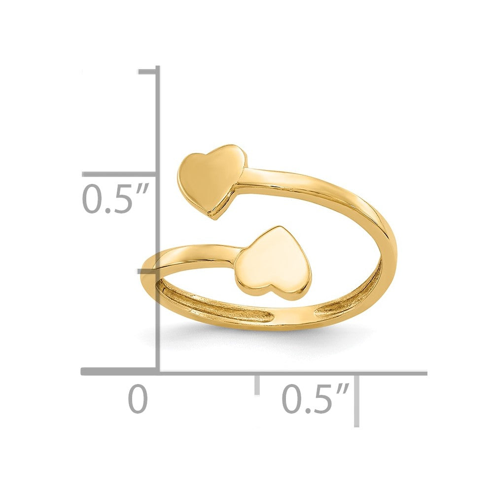 10K Yellow Gold 10K Double Heart Toe Ring