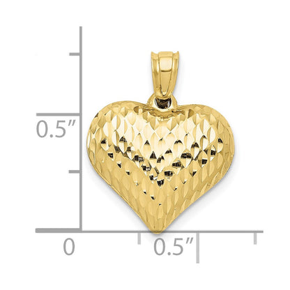 10K Yellow Gold 10K Polished & Textured 3-D Heart Pendant