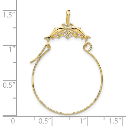 10K Yellow Gold Double Dolphins Charm Holder Pendant