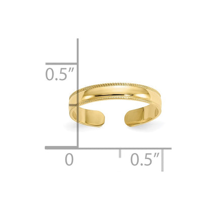 10K Yellow Gold Mill Grain Adjustable Toe Ring