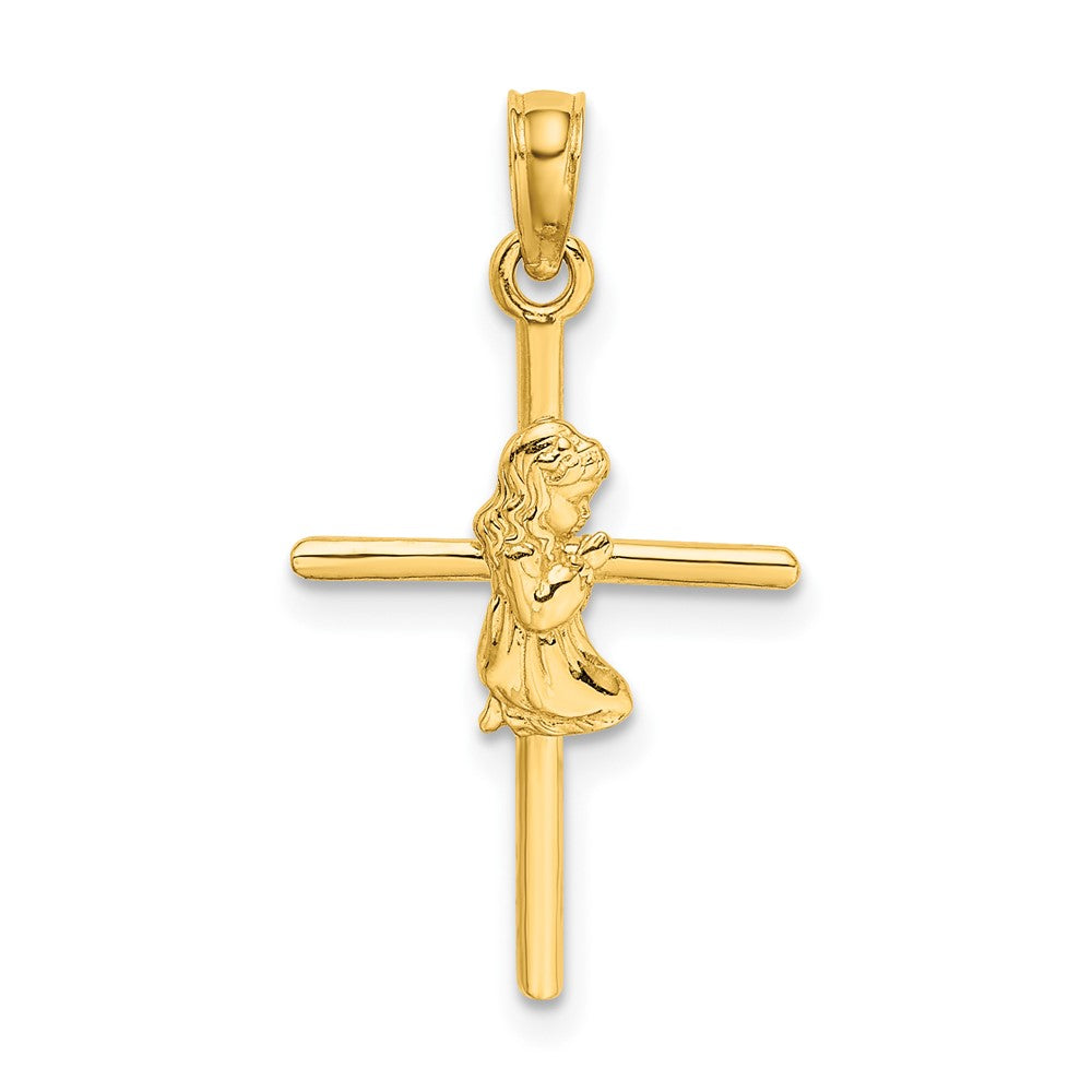 10K Yellow Gold Praying Girl Cross Charm