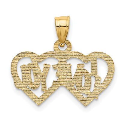 10K Yellow Gold 10K Polished /Textured I Love You Double Heart Pendant