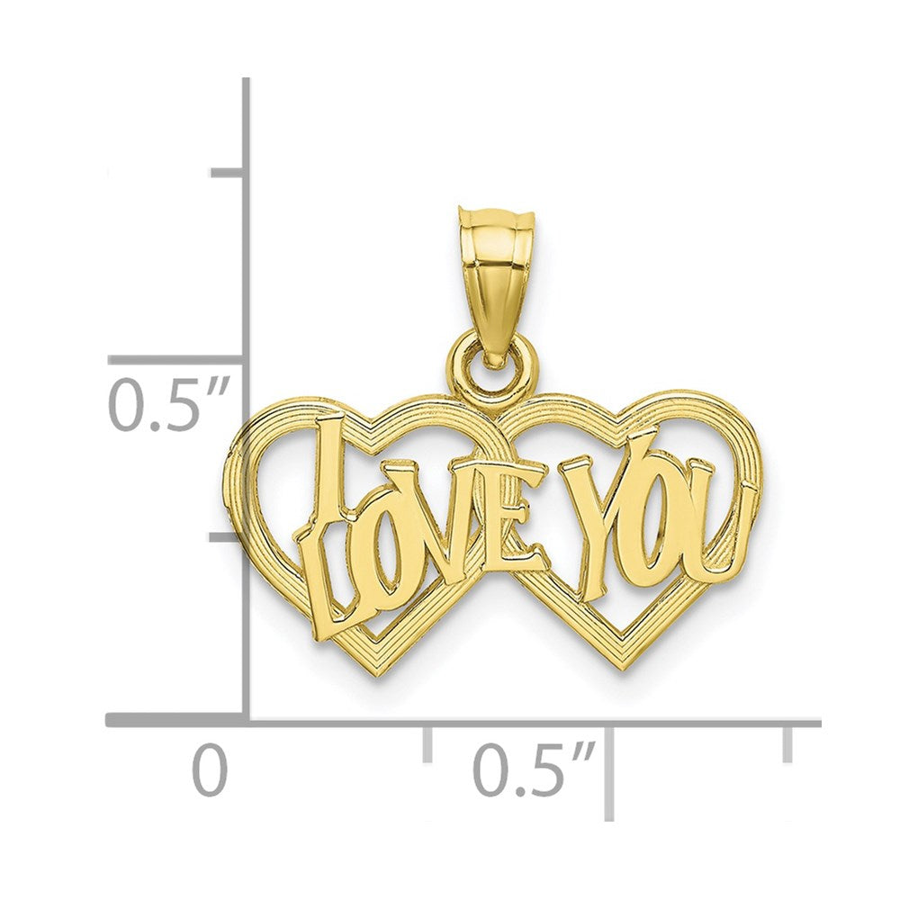 10K Yellow Gold 10K Polished /Textured I Love You Double Heart Pendant