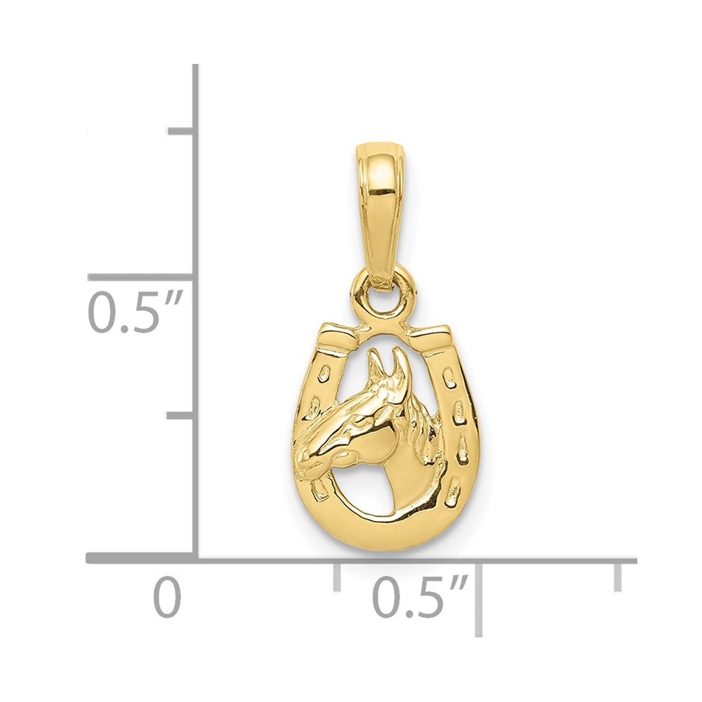 10K Yellow Gold Horse Head In Horseshoe Pendant