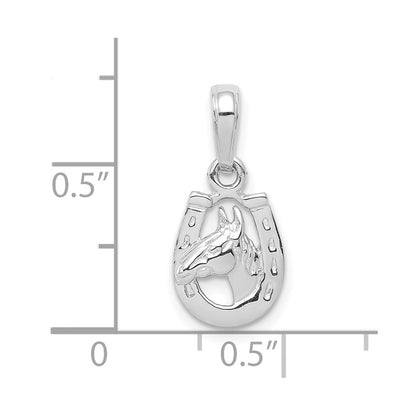 10K White Gold Horse Head In Horseshoe Pendant