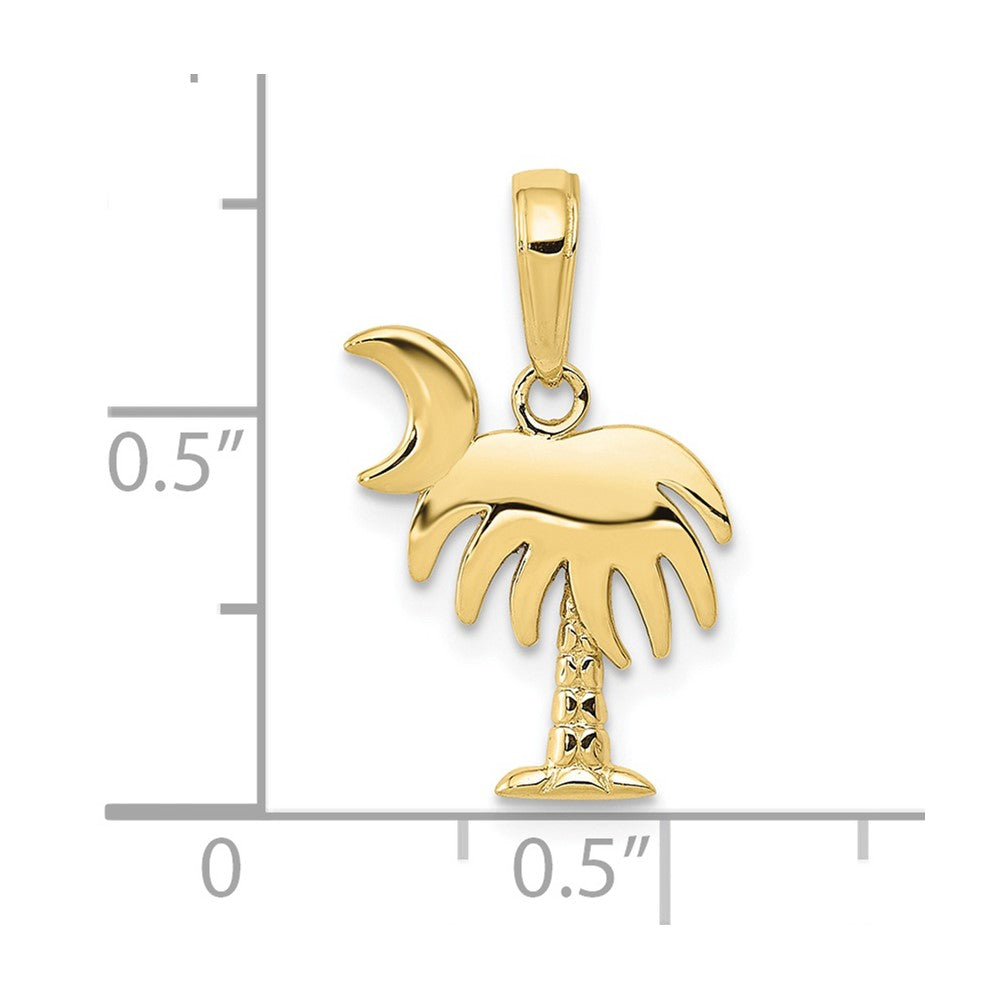 10K Yellow Gold 10K Charleston Palm Tree With Moon Pendant