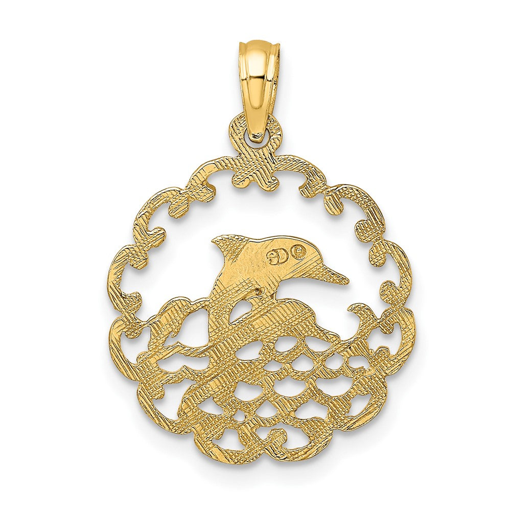 10K Yellow Gold 10K Cut-Out Jumping Dolphins Pendant
