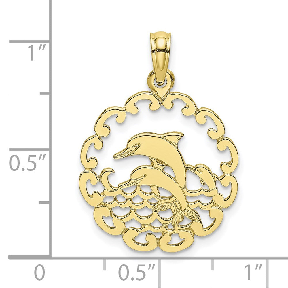 10K Yellow Gold 10K Cut-Out Jumping Dolphins Pendant