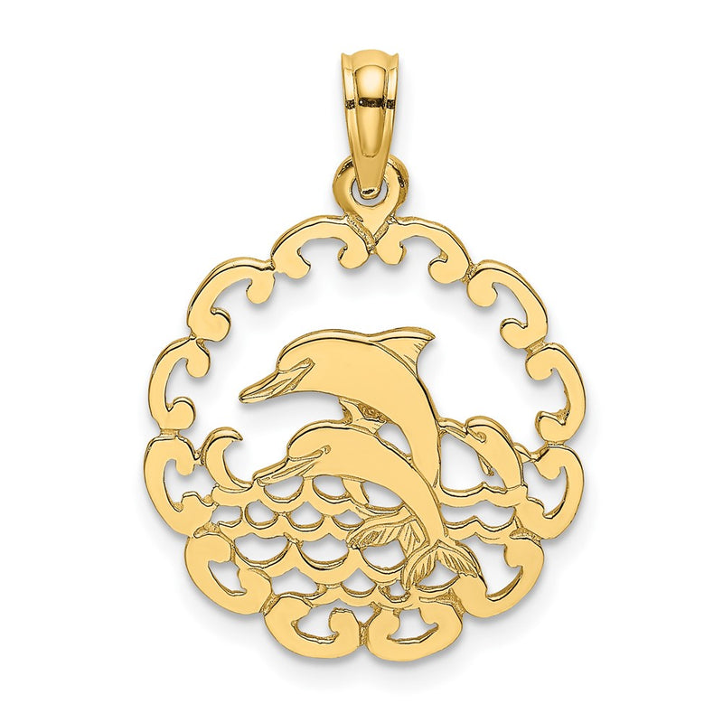 10K Yellow Gold 10K Cut-Out Jumping Dolphins Pendant