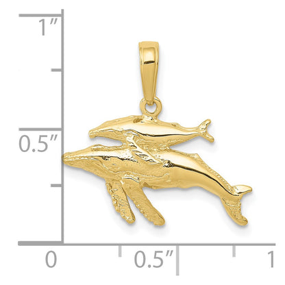 10K Yellow Gold 10K Mother And Baby Humpback Whale Pendant