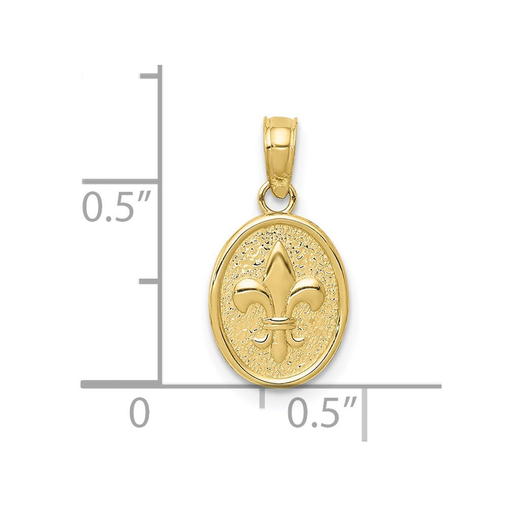 10K Yellow Gold Polished Small Fleur De Lis In Oval Pendant