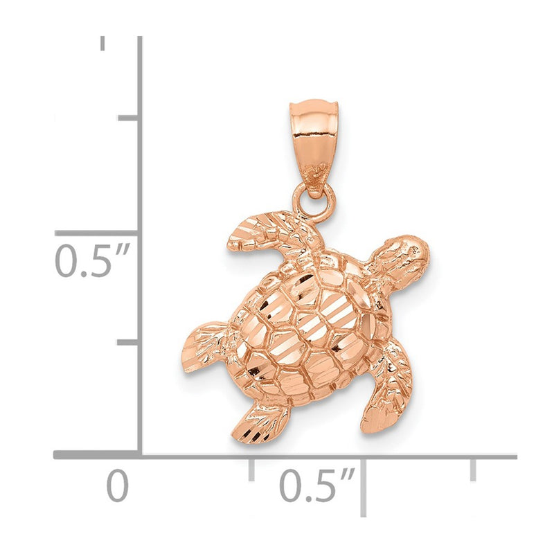 10K Rose Gold Diamond Cut Turtle Pendant