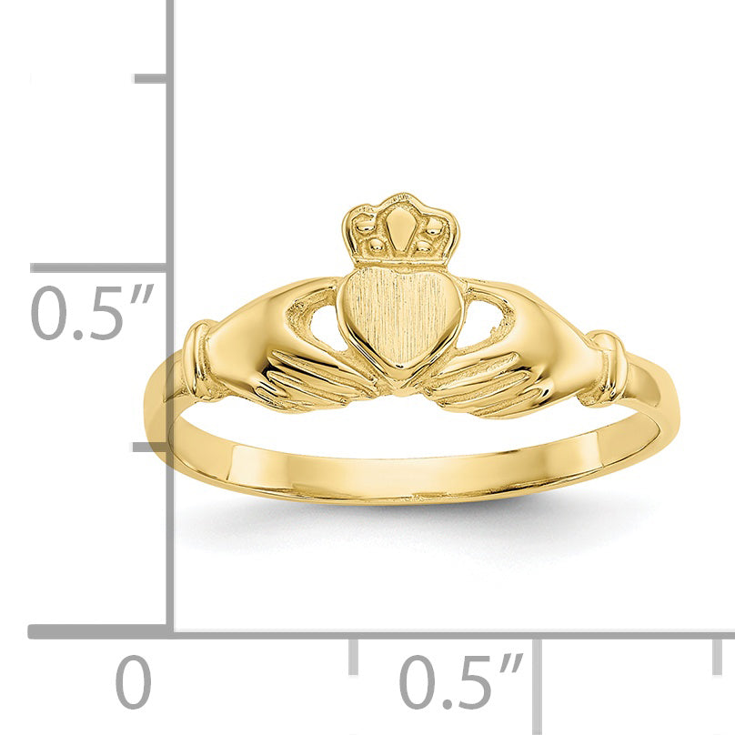 10K Yellow Gold Polished & Satin Claddagh Ring