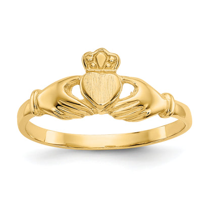 10K Yellow Gold Polished & Satin Claddagh Ring