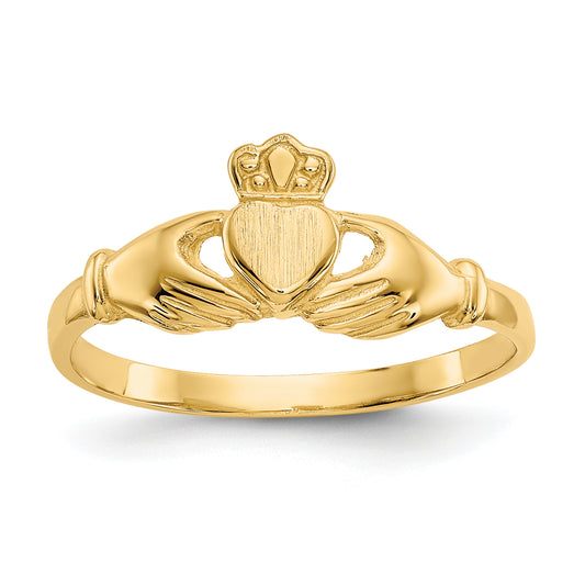 10K Yellow Gold Polished & Satin Claddagh Ring