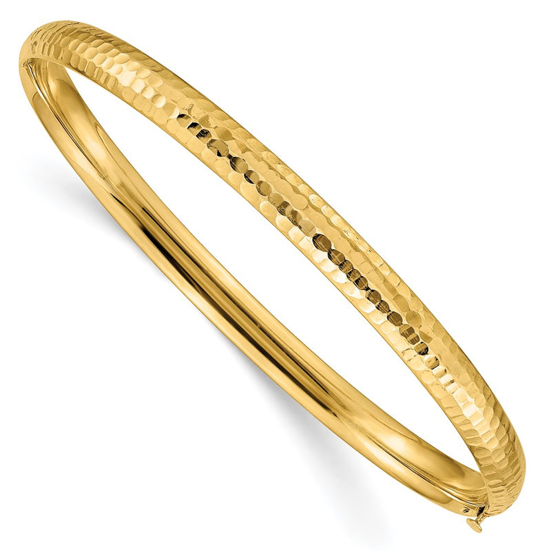10K Yellow Gold 3/16 Fancy Hammered Hinged Bangle Bracelet