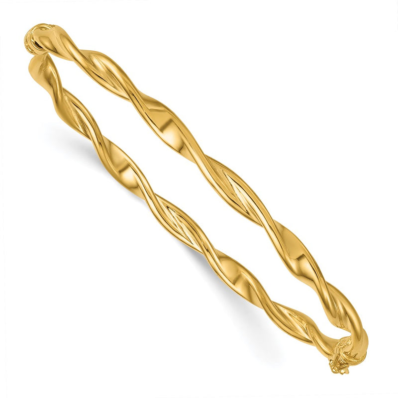 10K Yellow Gold 10K Polished And Twisted 4.00mm Hinged Bangle
