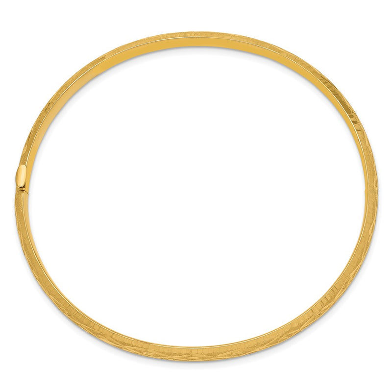 10K Yellow Gold 3/16 Diamond-Cut Fancy Hinged Bangle Bracelet
