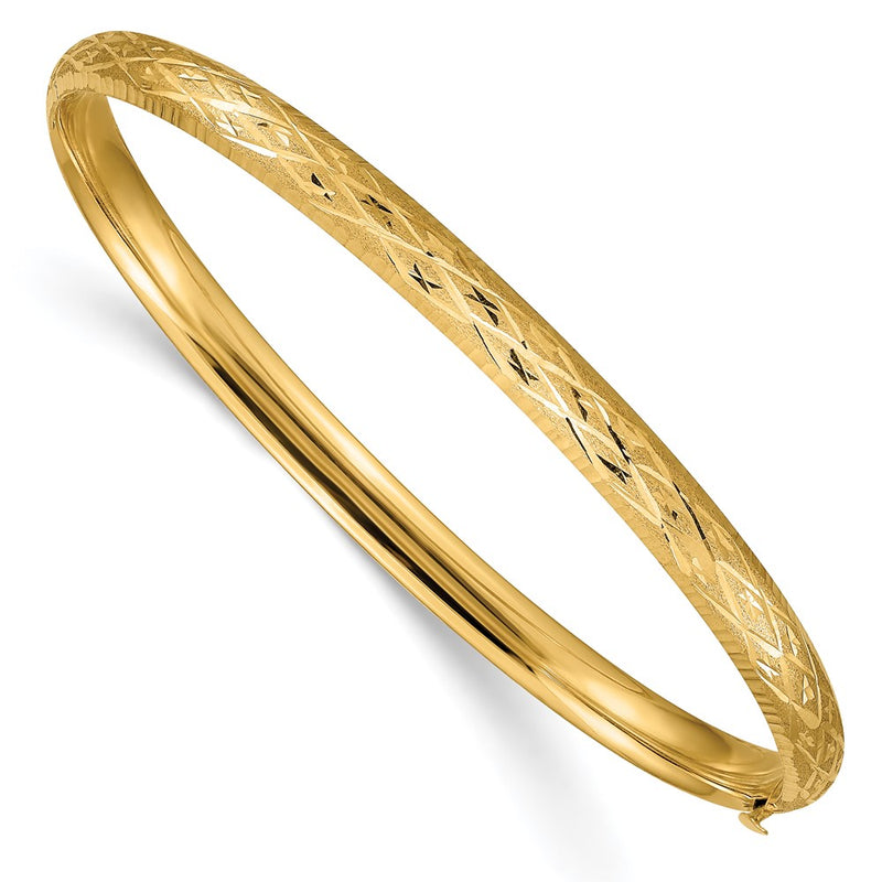 10K Yellow Gold 3/16 Diamond-Cut Fancy Hinged Bangle Bracelet