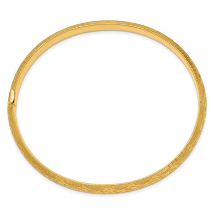 10K Yellow Gold 4/16 Diamond-Cut Fancy Hinged Bangle Bracelet
