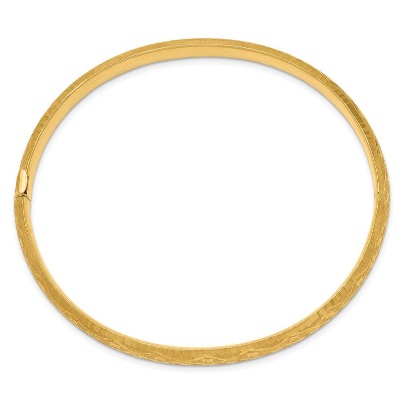 10K Yellow Gold 4/16 Diamond-Cut Fancy Hinged Bangle Bracelet