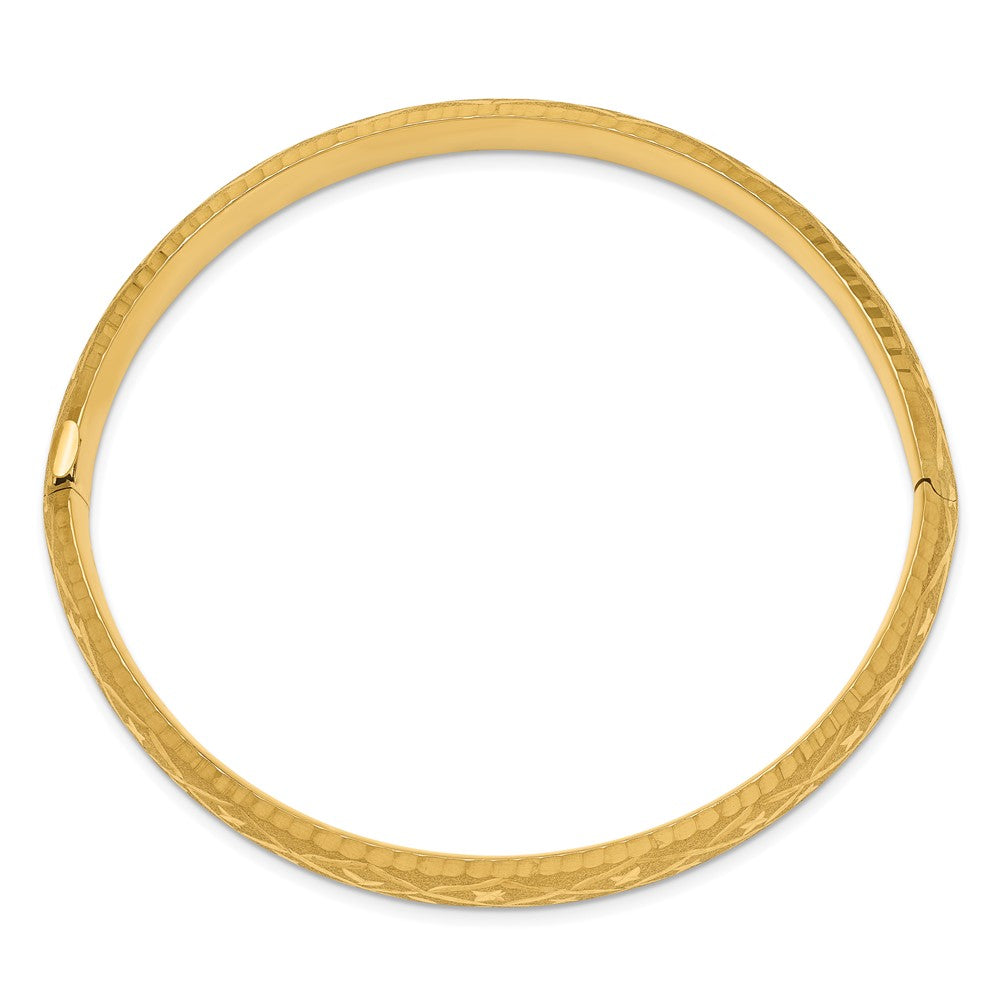 10K Yellow Gold 5/16 Diamond-Cut Fancy Hinged Bangle Bracelet