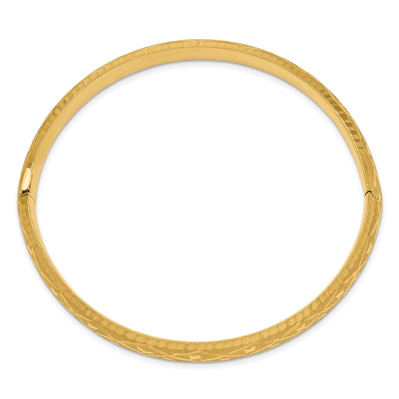 10K Yellow Gold 5/16 Diamond-Cut Fancy Hinged Bangle Bracelet