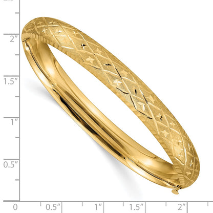 10K Yellow Gold 5/16 Diamond-Cut Fancy Hinged Bangle Bracelet