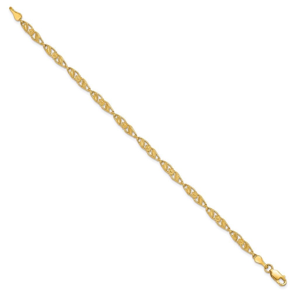 10K Yellow Gold Solid Polished Open Back Flower & Leaf Bracelet