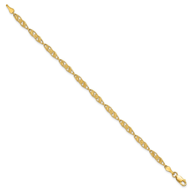 10K Yellow Gold Solid Polished Open Back Flower & Leaf Bracelet