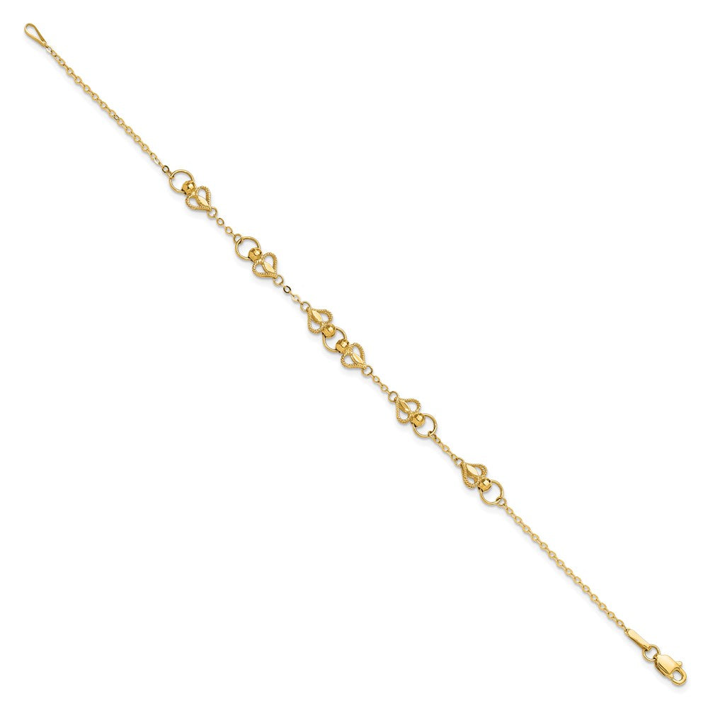 10K Yellow Gold Polished Heart 7.5In Bracelet
