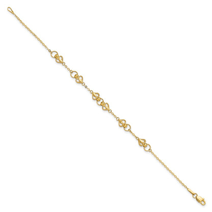 10K Yellow Gold Polished Heart 7.5In Bracelet