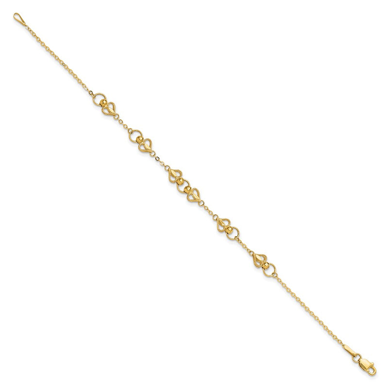 10K Yellow Gold Polished Heart 7.5In Bracelet