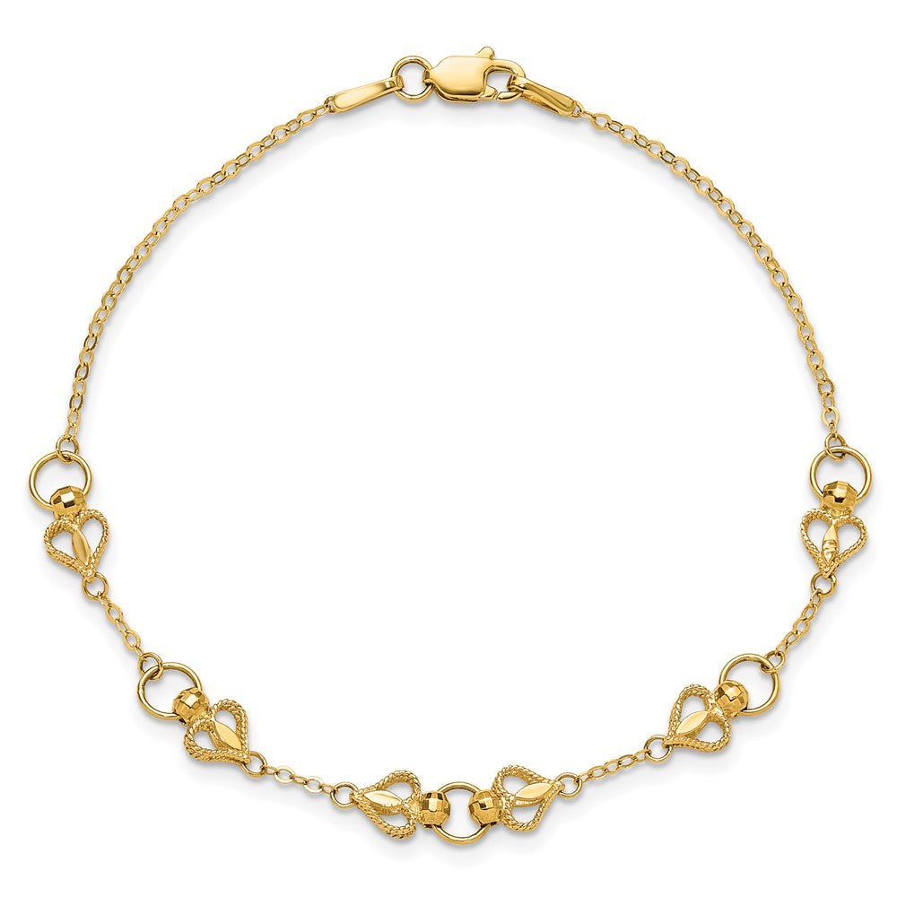 10K Yellow Gold Polished Heart 7.5In Bracelet