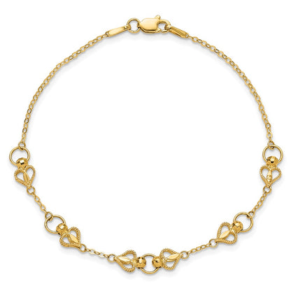 10K Yellow Gold Polished Heart 7.5In Bracelet
