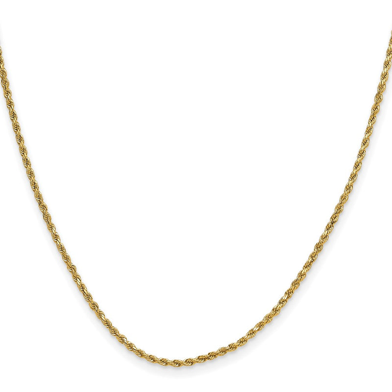 24 Inch 10K Yellow Gold 2mm Semi-Solid D/C Rope Chain Necklace