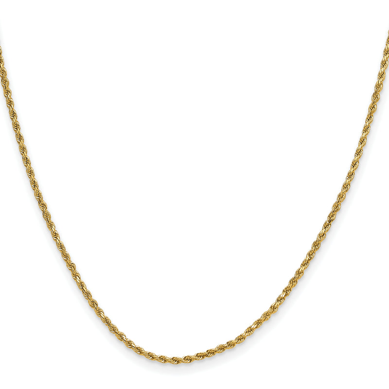 18 Inch 10K Yellow Gold 2mm Semi-Solid D/C Rope Chain Necklace