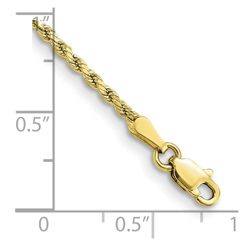 8 Inch 10K Yellow Gold 2mm Semi-Solid D/C Rope Chain Bracelet