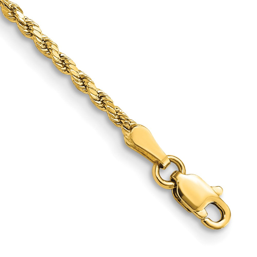 7 Inch 10K Yellow Gold 2mm Semi-Solid D/C Rope Chain Bracelet