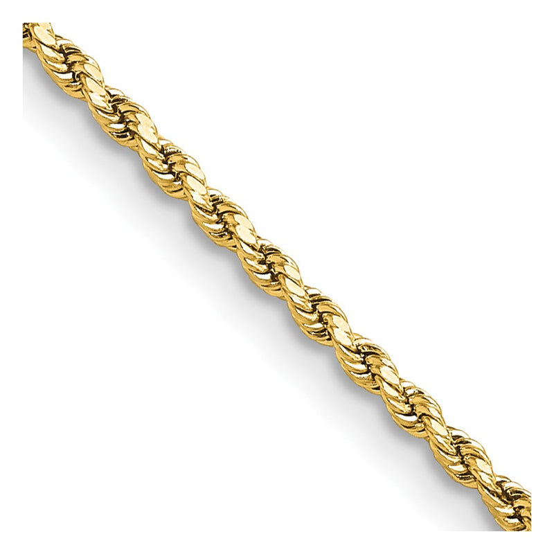 24 Inch 10K Yellow Gold 2mm Semi-Solid D/C Rope Chain Necklace